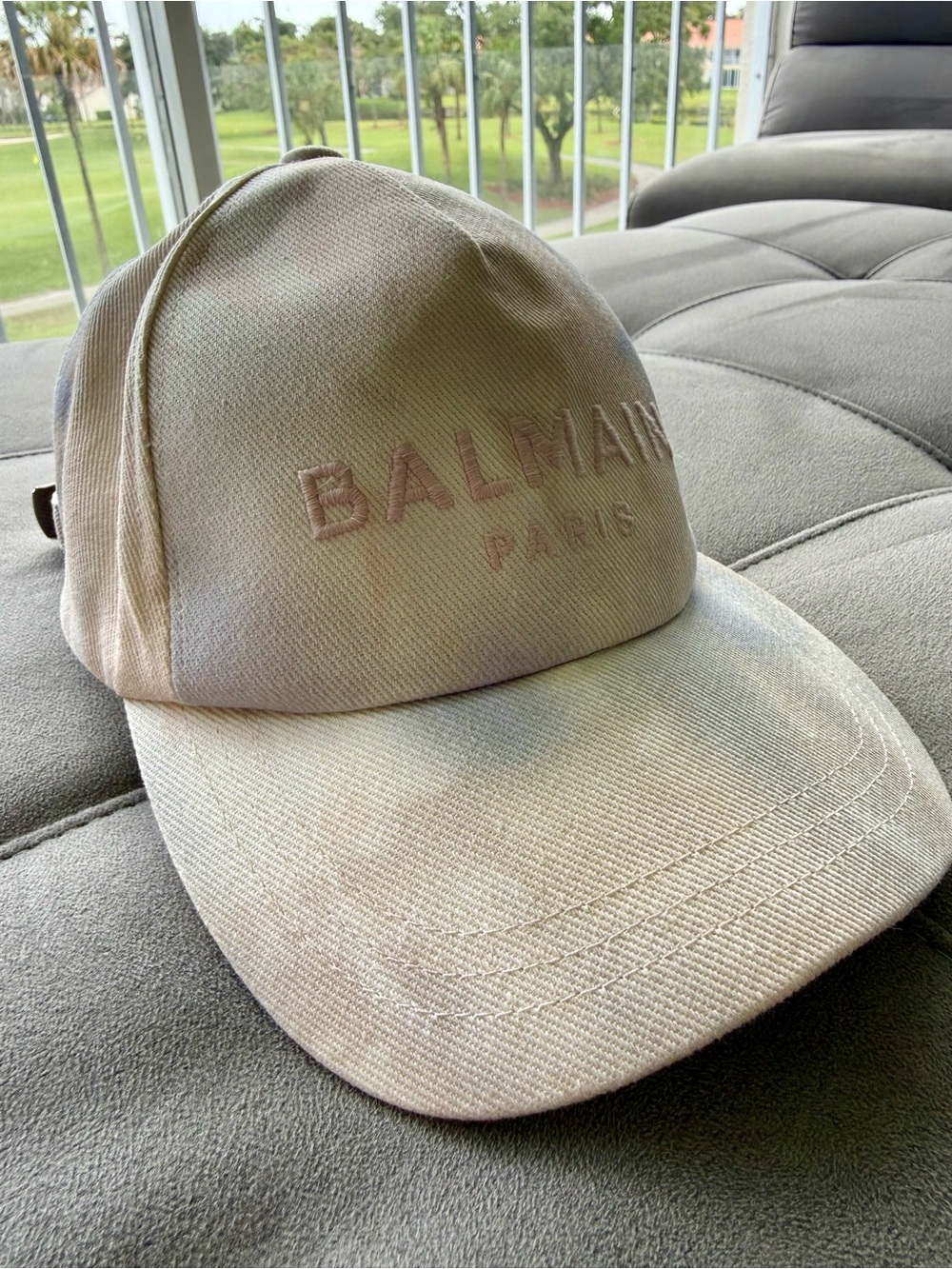 Unisex Balmain Beige Embroidered Logo Baseball Cap
